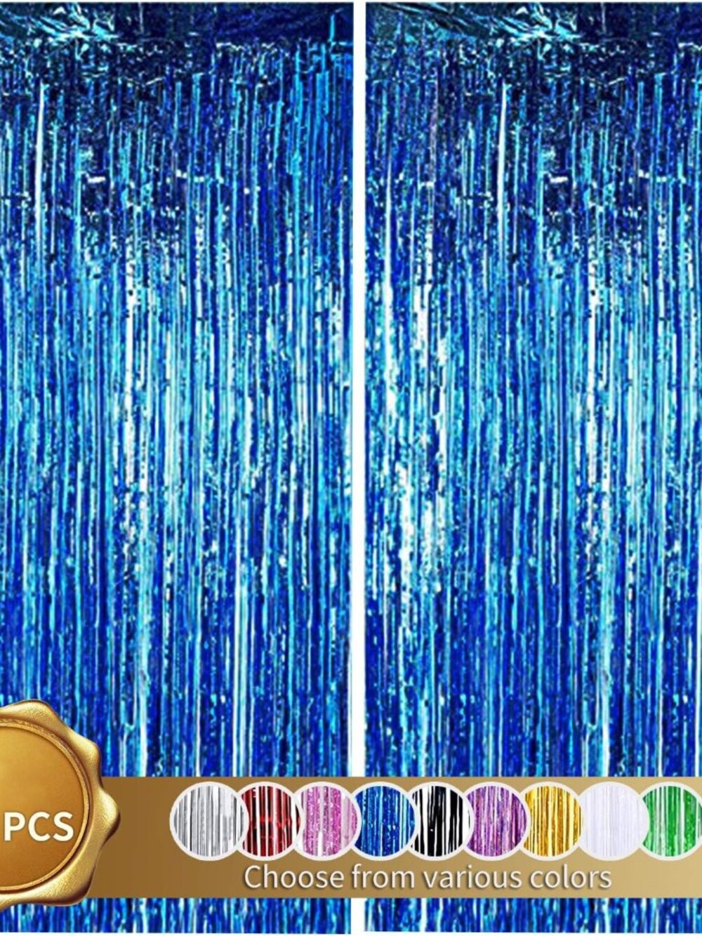 2 Pcs Blue Door Streamers Tinsel Curtain Party Backdrop Fringe Foil Wall Backgro